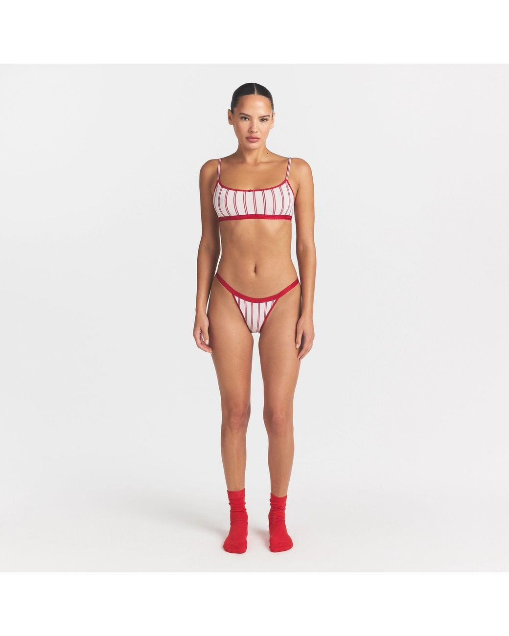 Skims Pink Logo Picot String Bikini