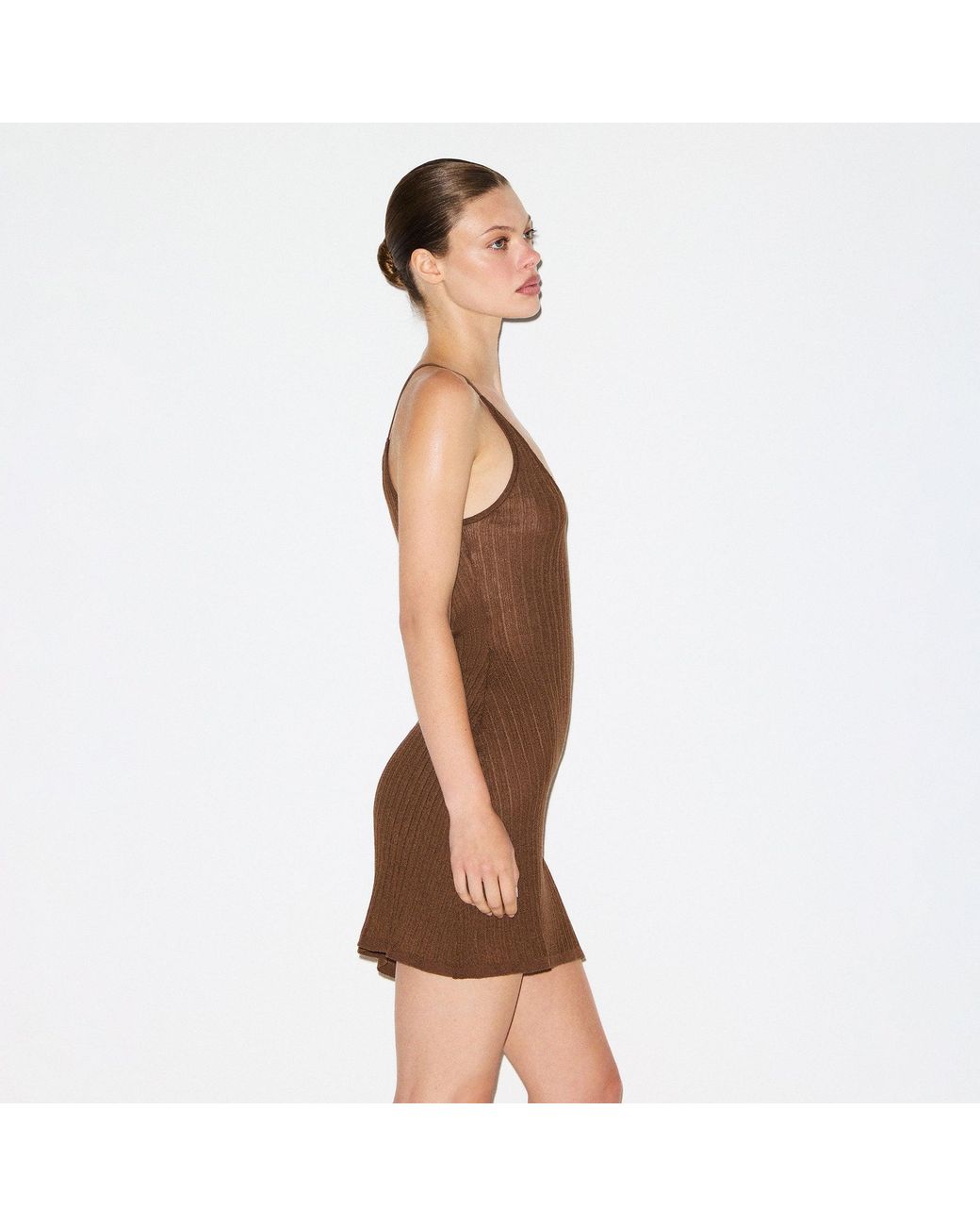 Skims Plunge Mini Dress in Brown | Lyst Skims Plunge Mini Dress in Brown | Lyst