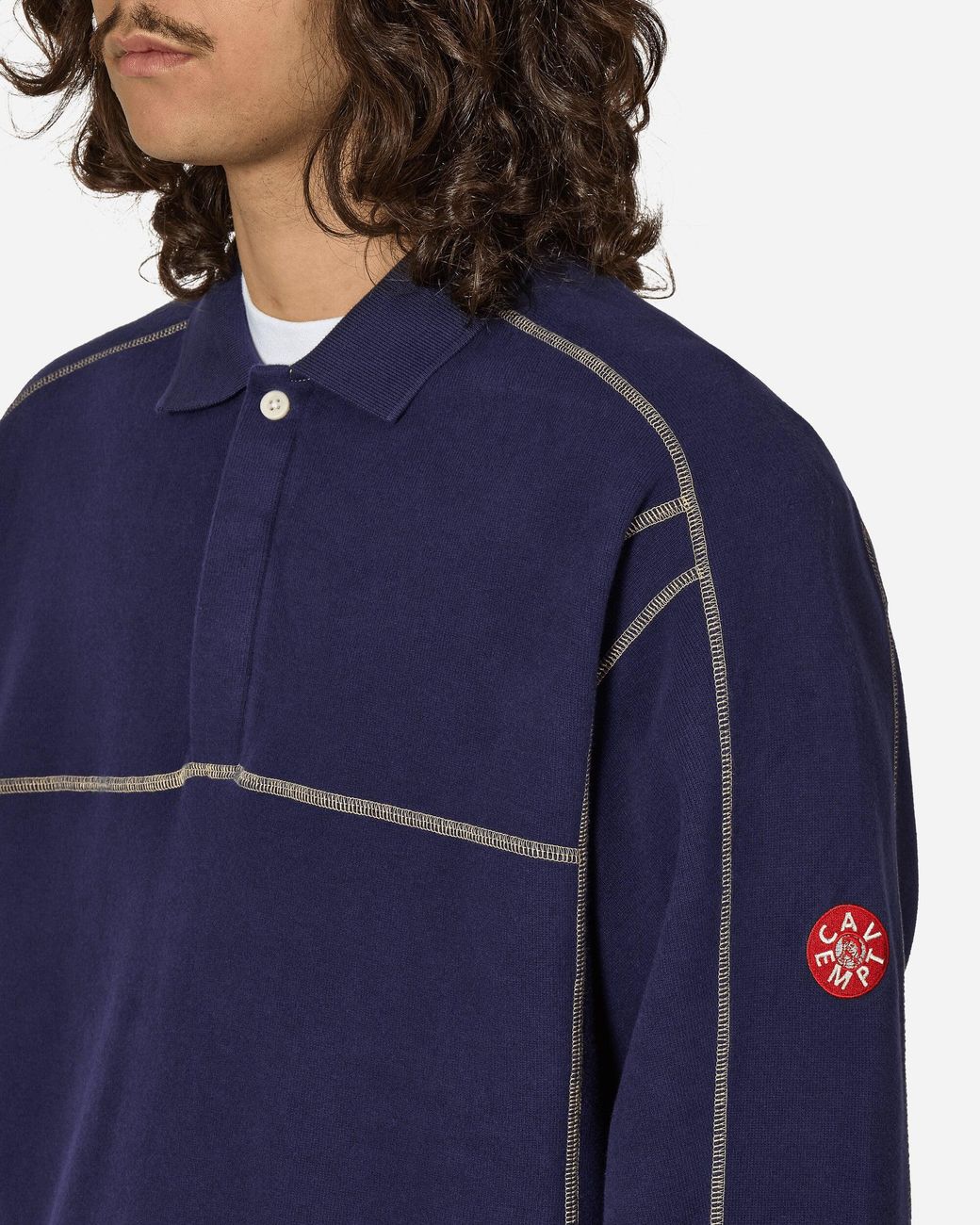 C.E(CAV EMPT)STRIPE RIB LONG SLEEVE POLO STRIPED LONG-SLEEVED POLO