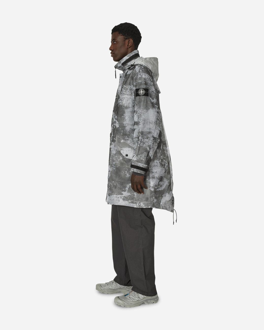 Stone Island Dissolving Grid Camo Mesh Nylon Coat Dust in Gray for