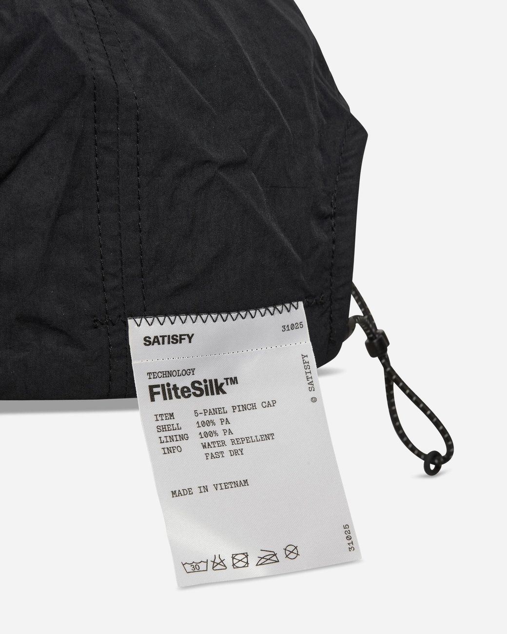 Satisfy Black Flitesilk 5‑Panel Pinch Cap Matte Scorpion for men