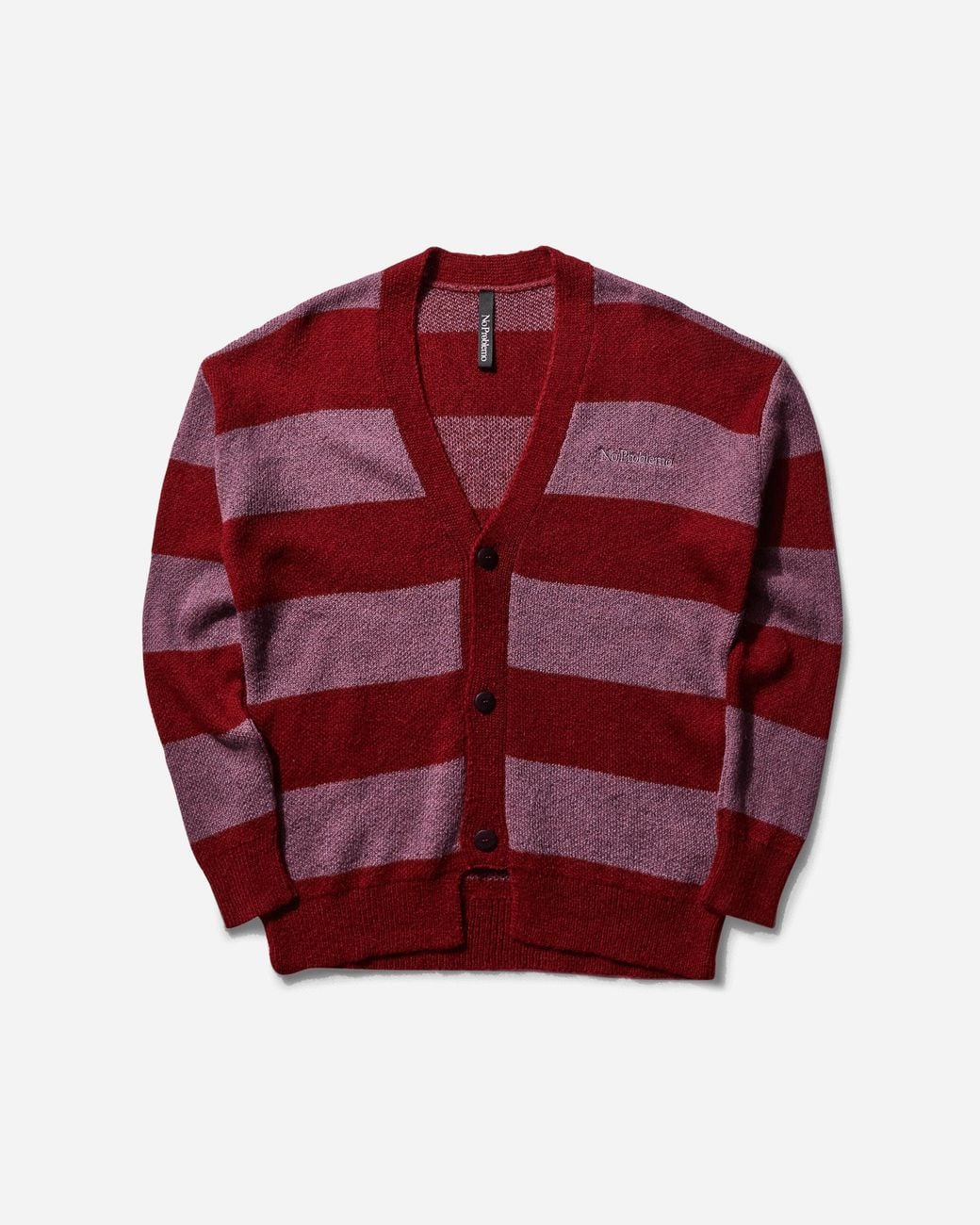 No Problemo Red Striped Mohair Oversized Cardigan Burgundy for men