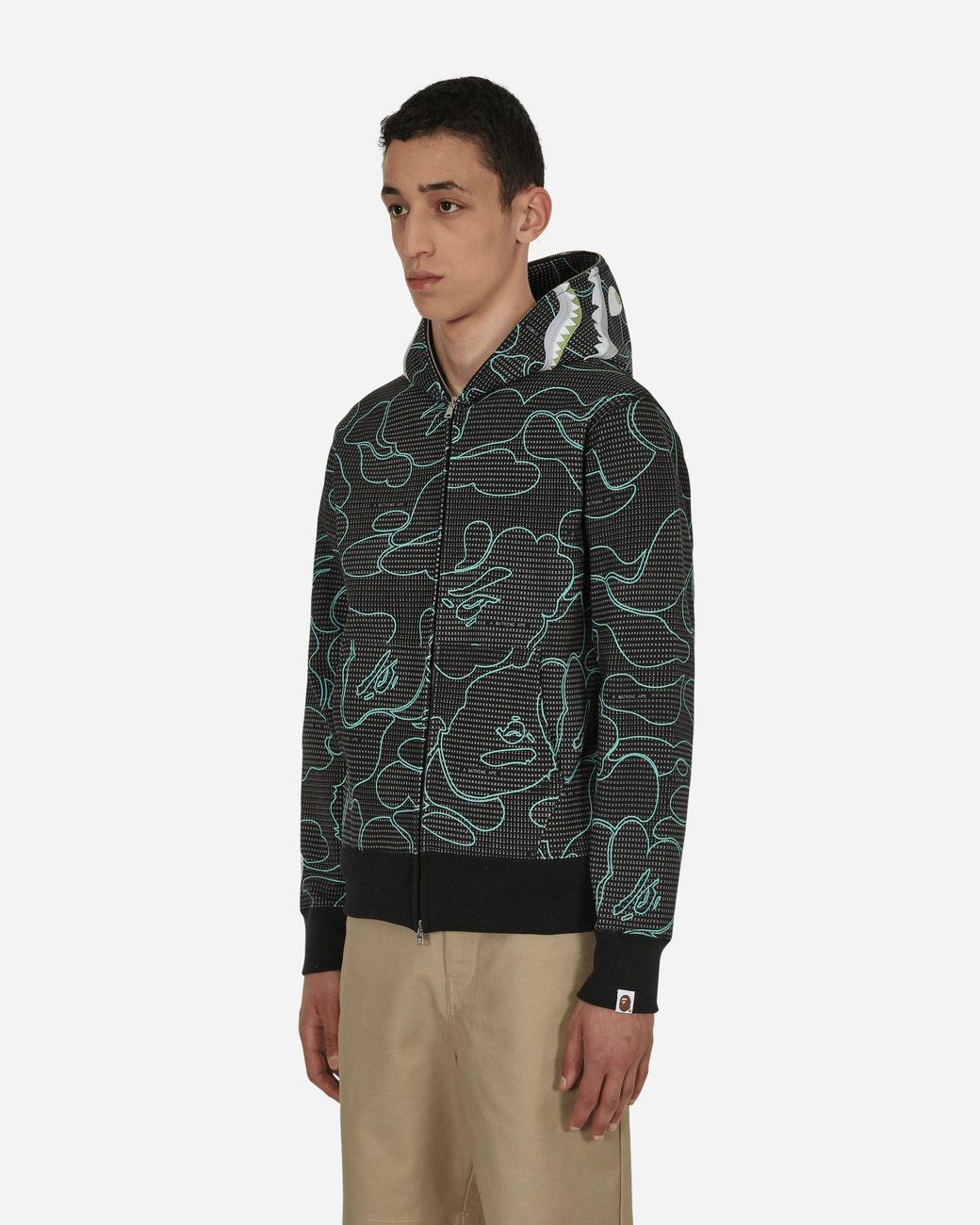 BAPE Text Code Camo Shark Full Zip Hoodie Gray