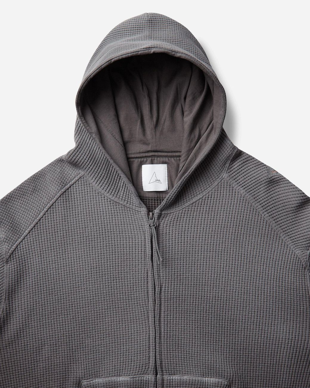 Roa Gray Bee Sun Faded Organic Waffle Zip-Up Hoodie Graphite for men
