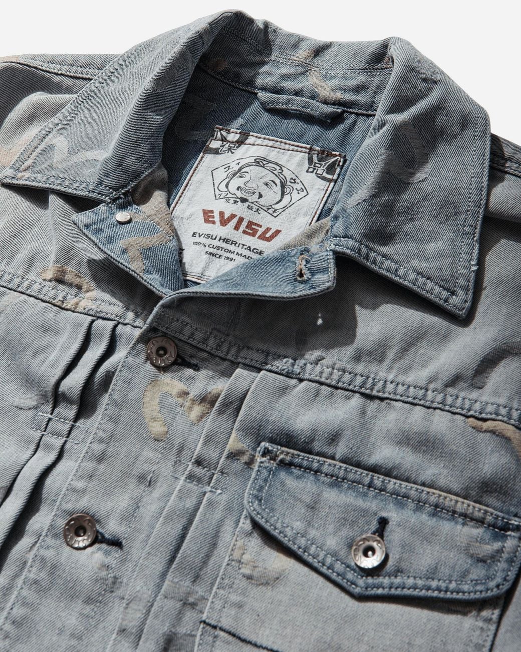 Evisu Gray Men S All-over Seagull Jacquard Denim Jacket Indigo for men