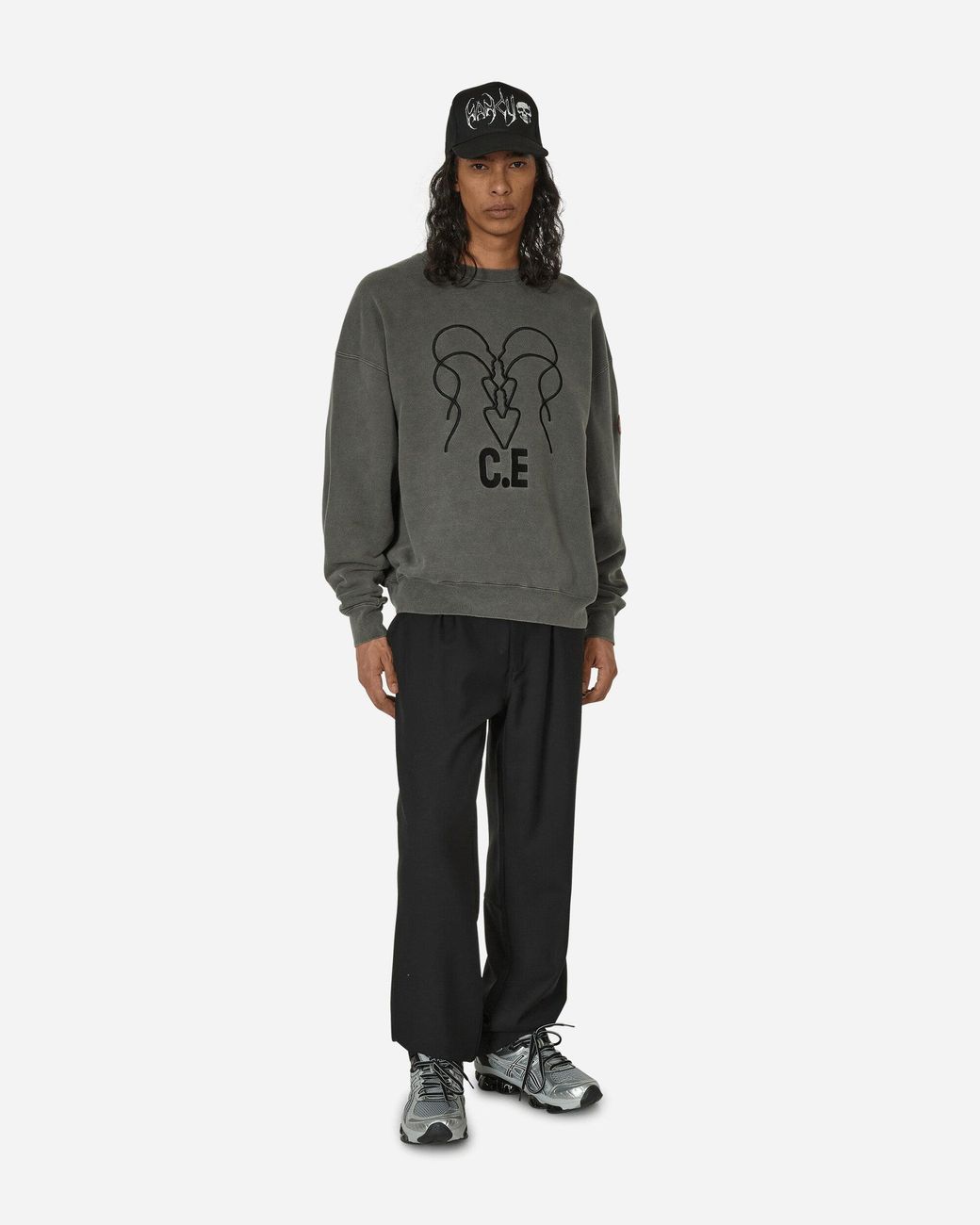 Cav Empt Overdye Wb Headsx4 C.E Crewneck Sweatshirt Charcoal Cav Empt Overdye Wb Headsx4 C.E Crewneck Sweatshirt Charcoal