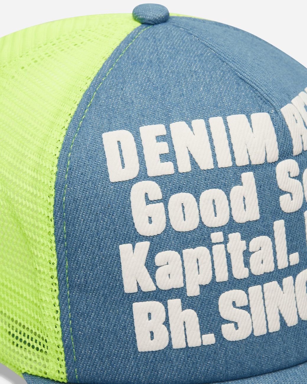 Kapital Blue Denim Repair Service Denim Track Cap Neon for men