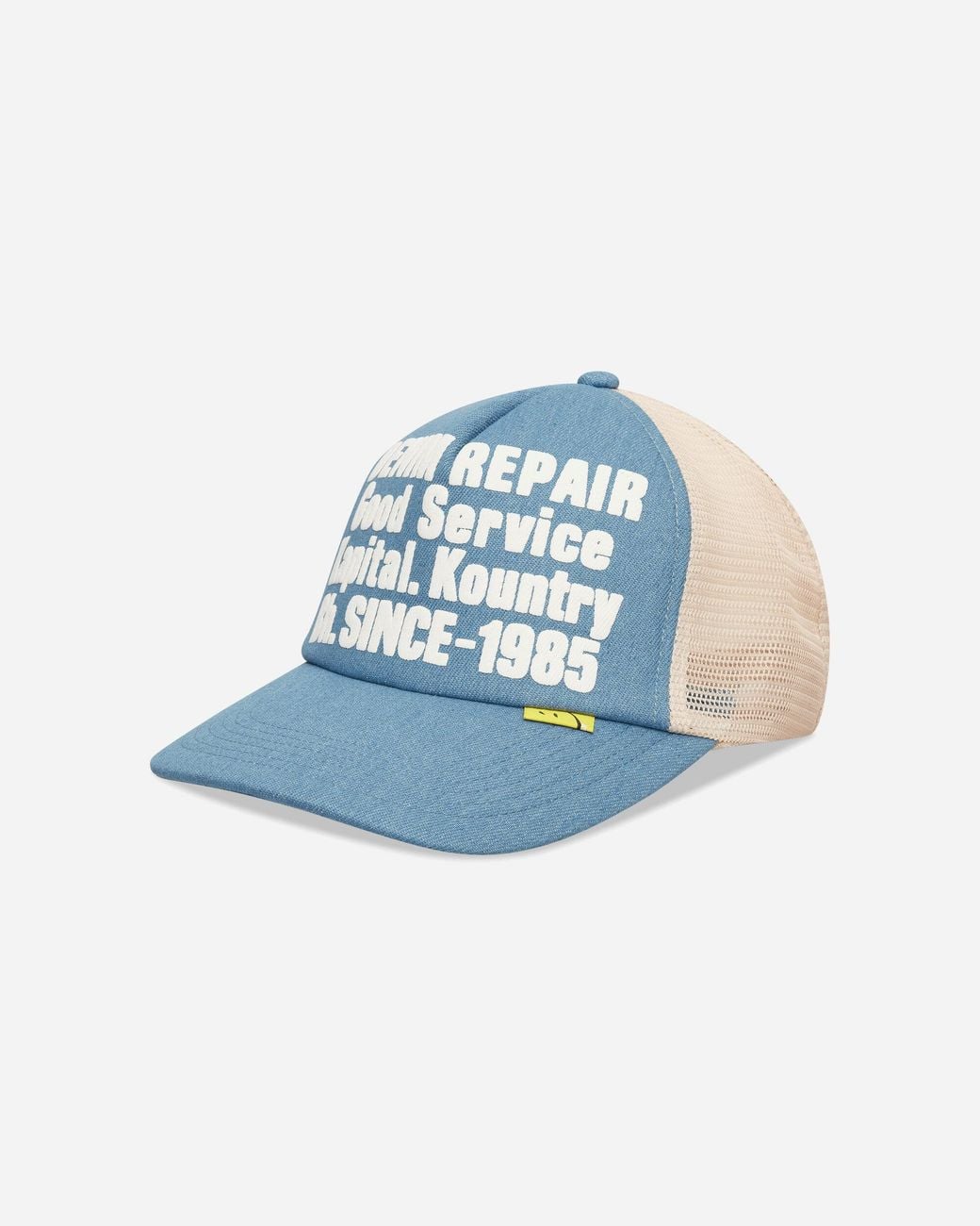 Kapital Blue Denim Repair Service Denim Track Cap Ecru for men