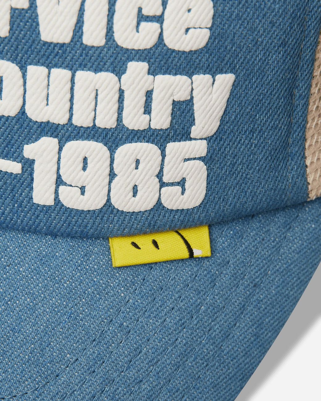 Kapital Blue Denim Repair Service Denim Track Cap Ecru for men