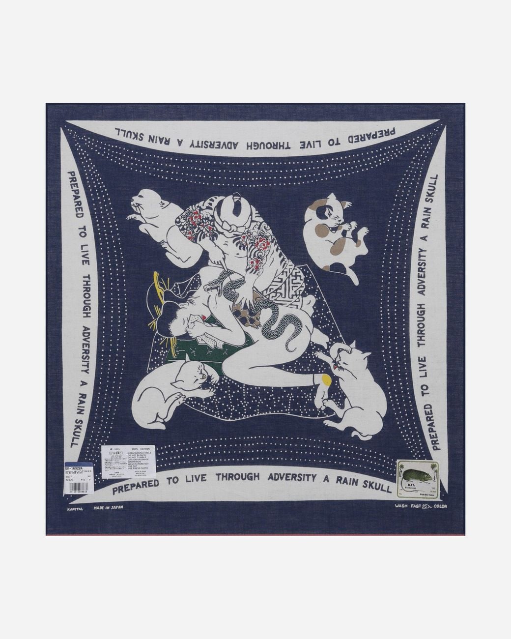 Kapital Blue Fastcolor Selvedge Bandana (Rainskull No No Cry) for men