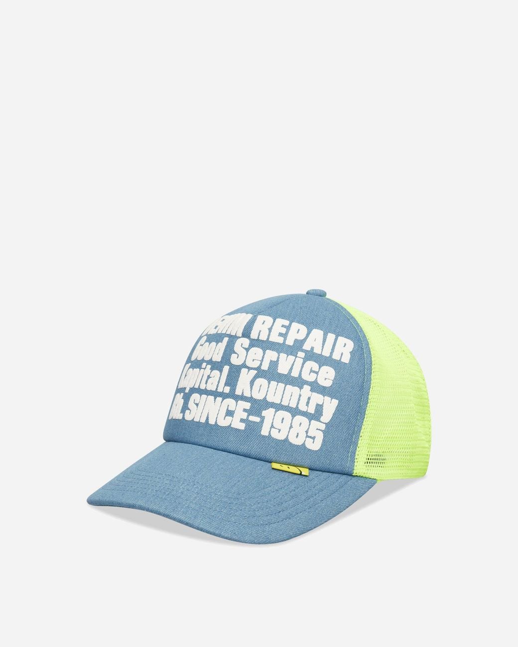 Kapital Blue Denim Repair Service Denim Track Cap Neon for men
