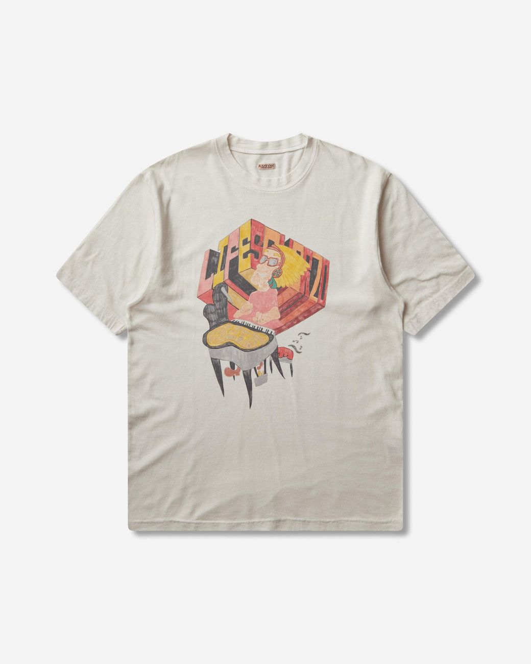 Kapital White 20/-Jersey Crew T-Shirt (Analog Piano Ecru for men