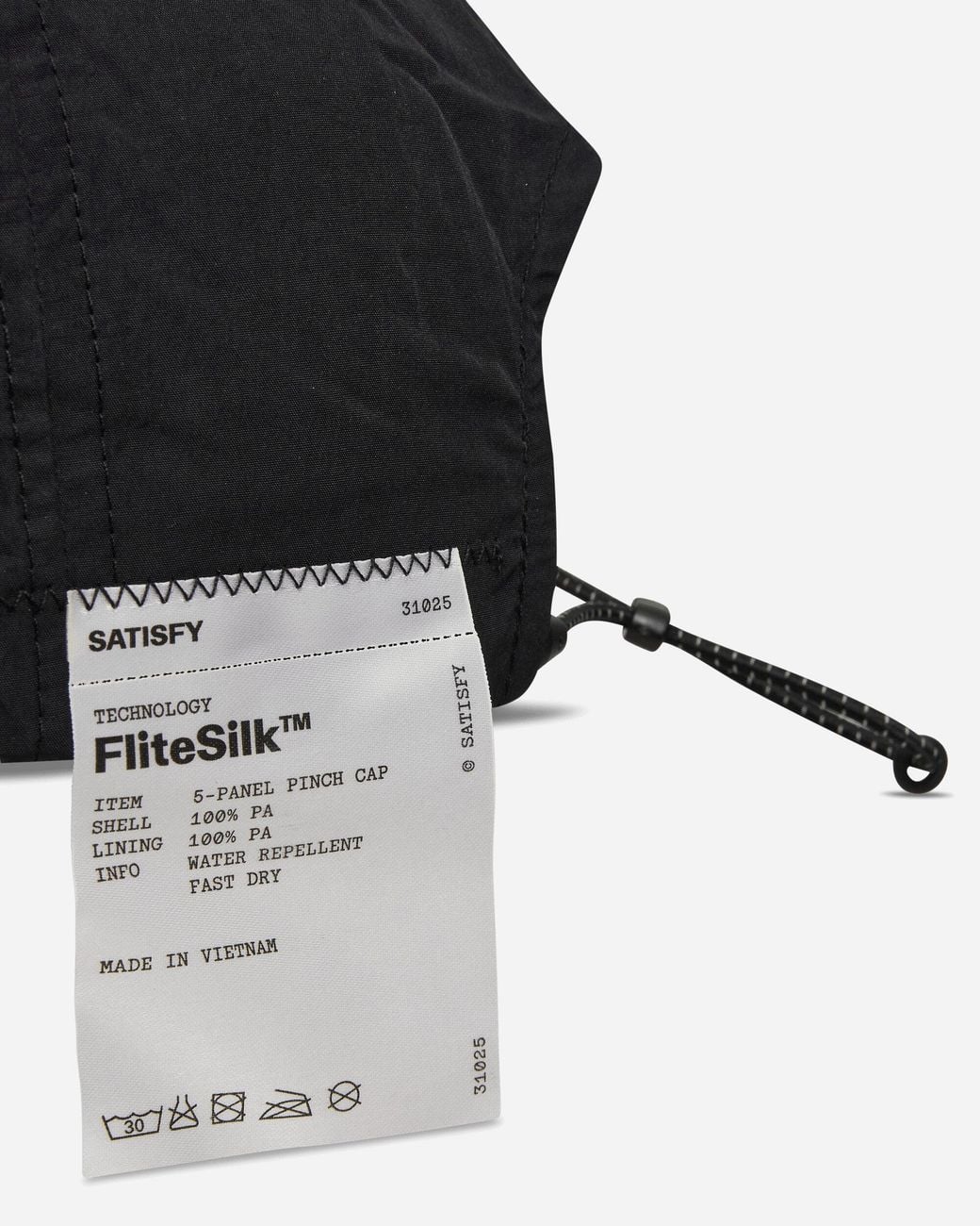 Satisfy Black Flitesilk 5‑Panel Pinch Cap Matte for men