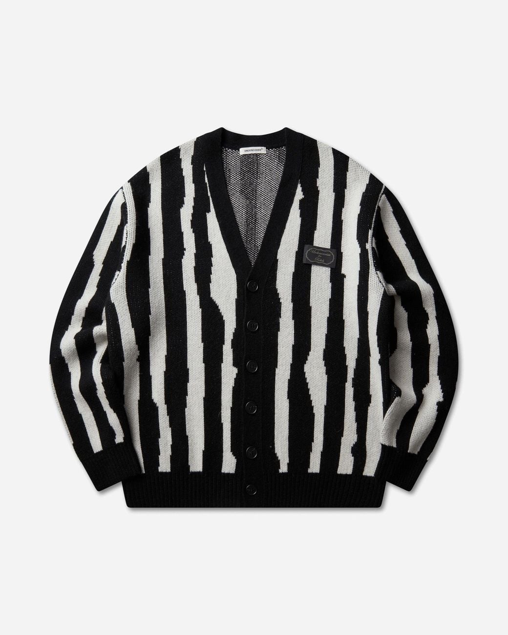 Undercover Men S Jacquard Wool Cardigan Black Stripe for men