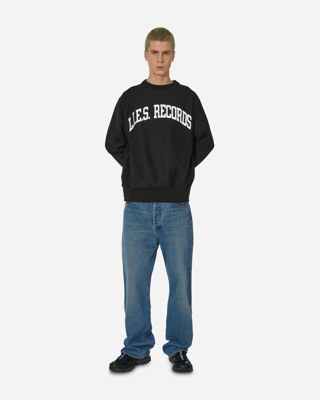 L.I.E.S. Records Black Varsity Crewneck Sweatshirt for men