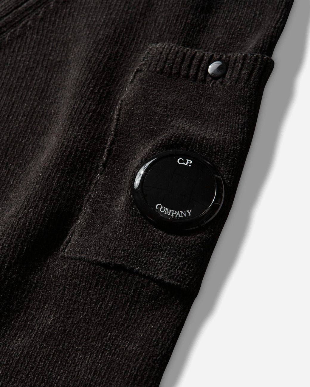C P Company Black S Chenille Cotton Polo Lens Sweater for men