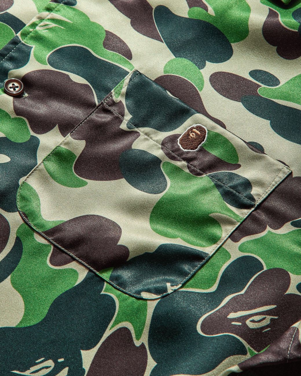 A Bathing Ape Green Men S Abc Camo Open Collar Shirt for men