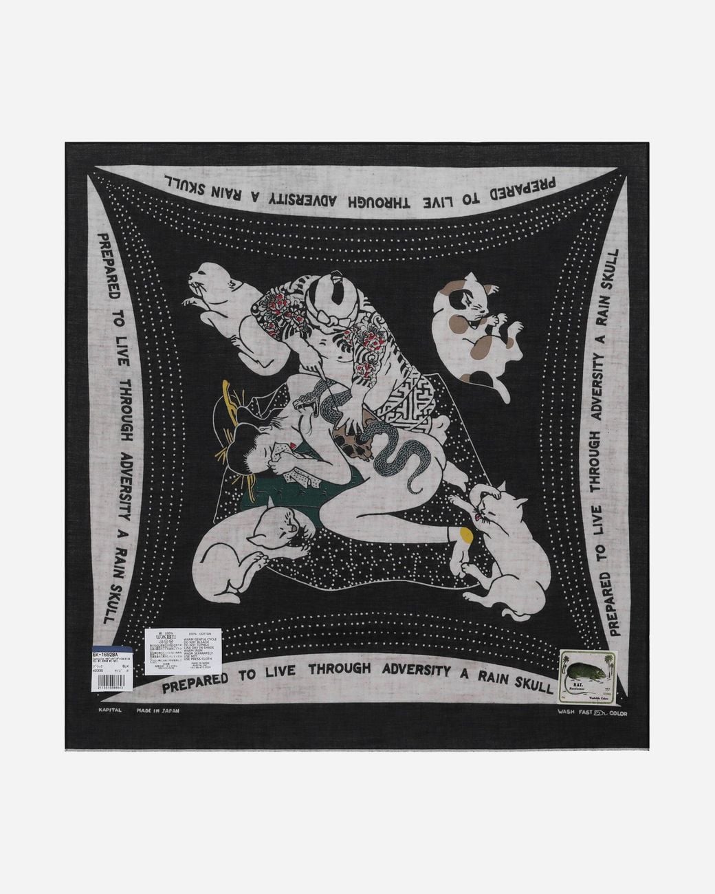 Kapital White Fastcolor Selvedge Bandana (Rainskull No No Cry) for men