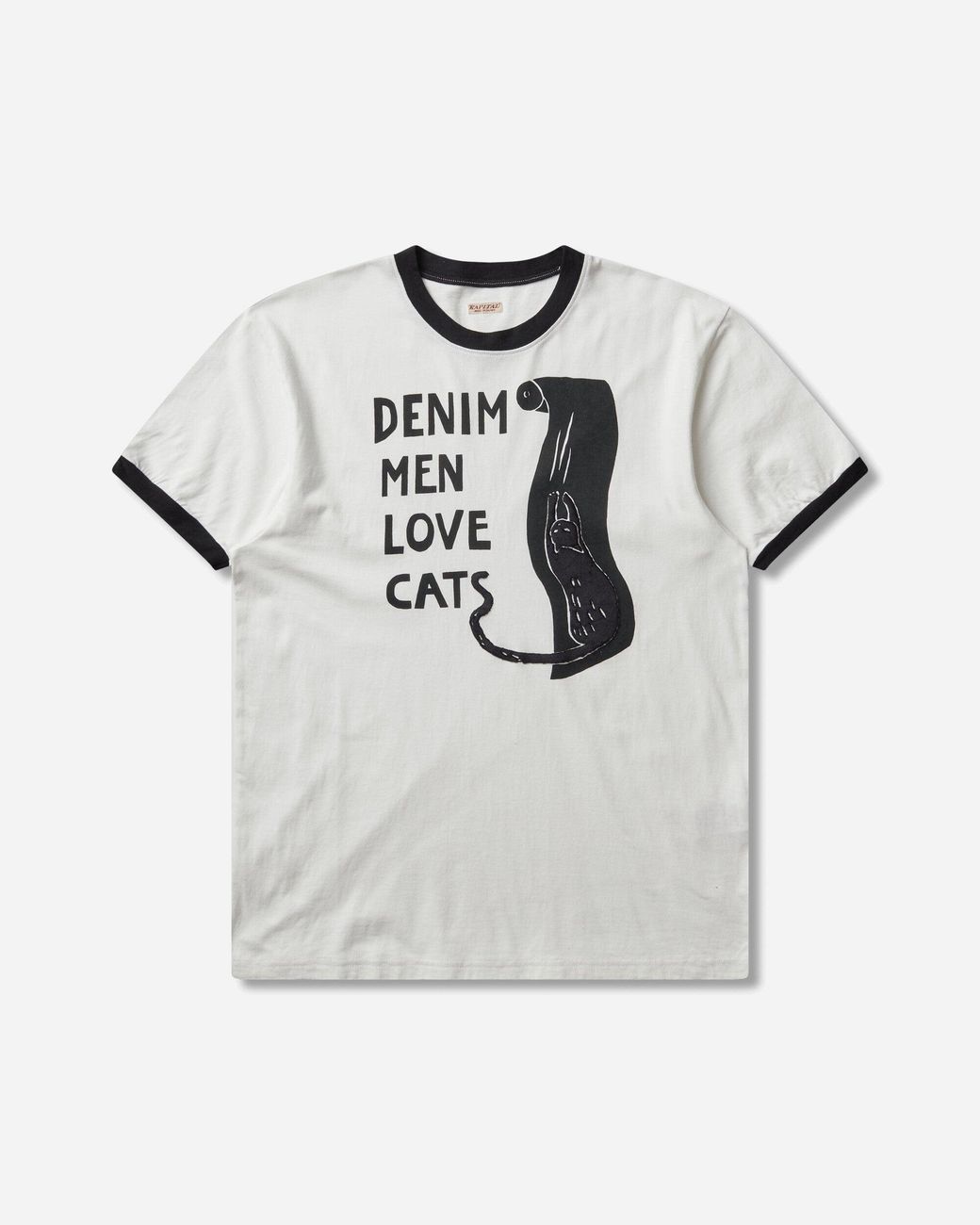 Kapital Gray Men S 20/-jersey Ringer T-shirt (denim Men Love Cats Scratch) for men
