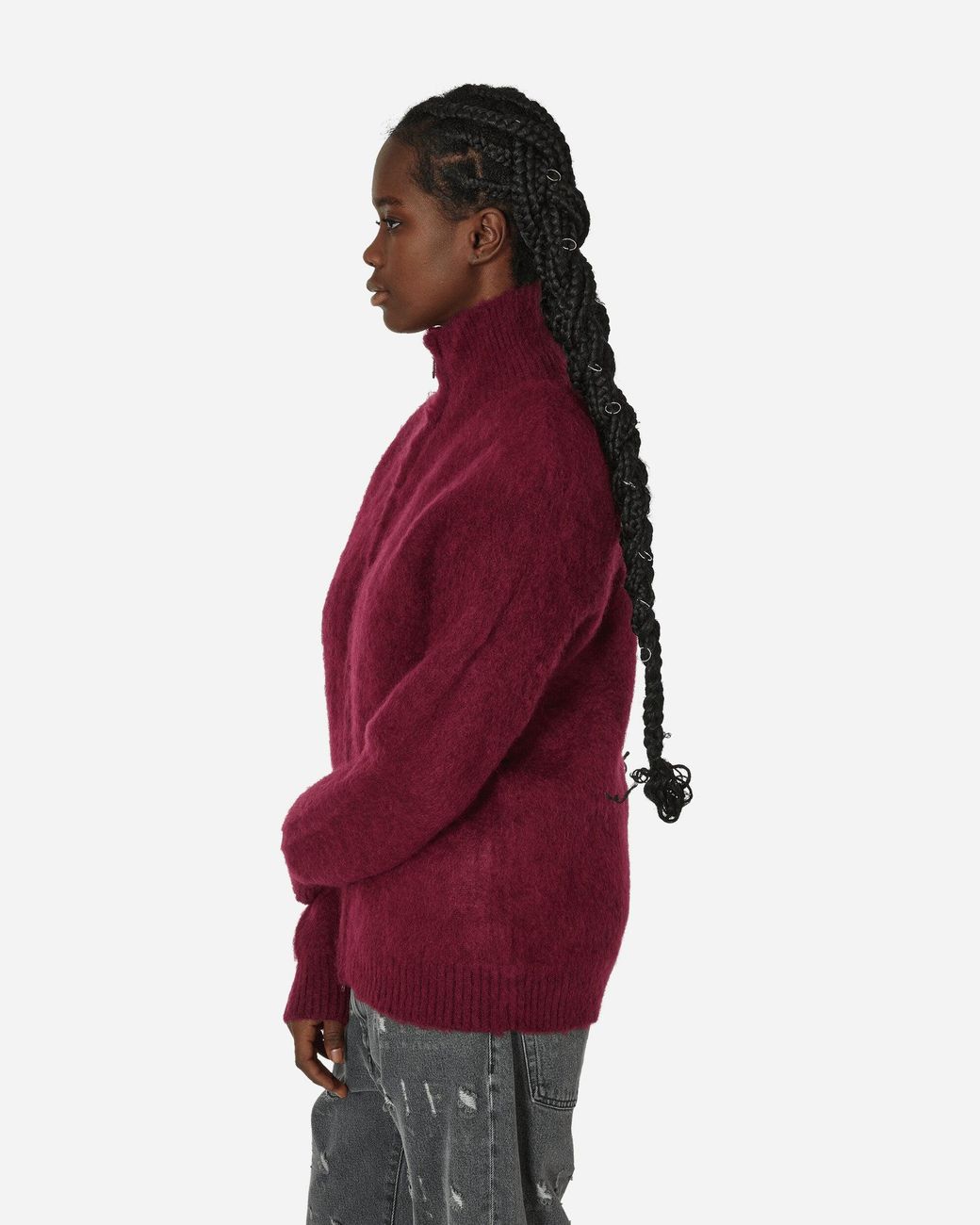 Needles Zipped Mohair Cardigan Bordeaux in Red for Men | Lyst
