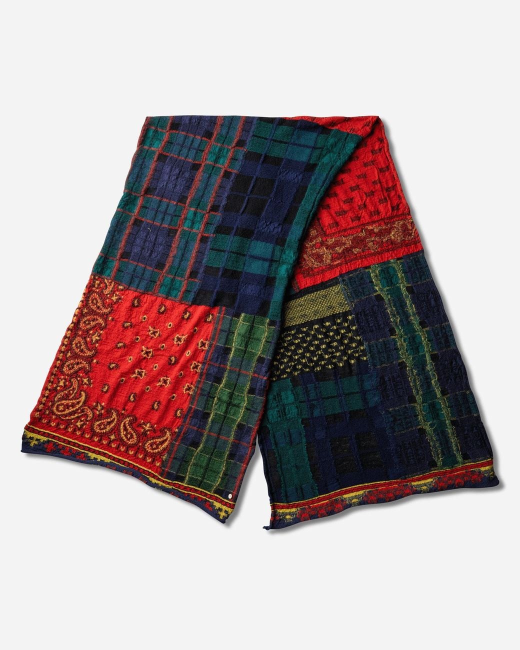 Kapital Blue Fulling Wool Scarf Tartan Check Bandana Patch Scarf for men