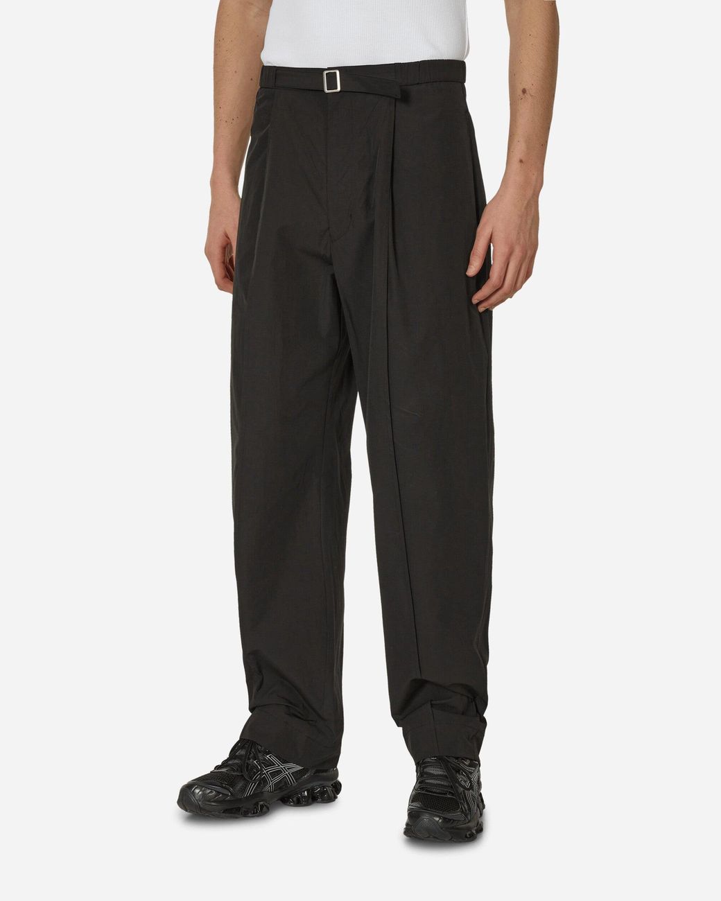 【MODERNIF】Tore wide one-tuck banding pants amomento-Black-Belted-Tuck-
