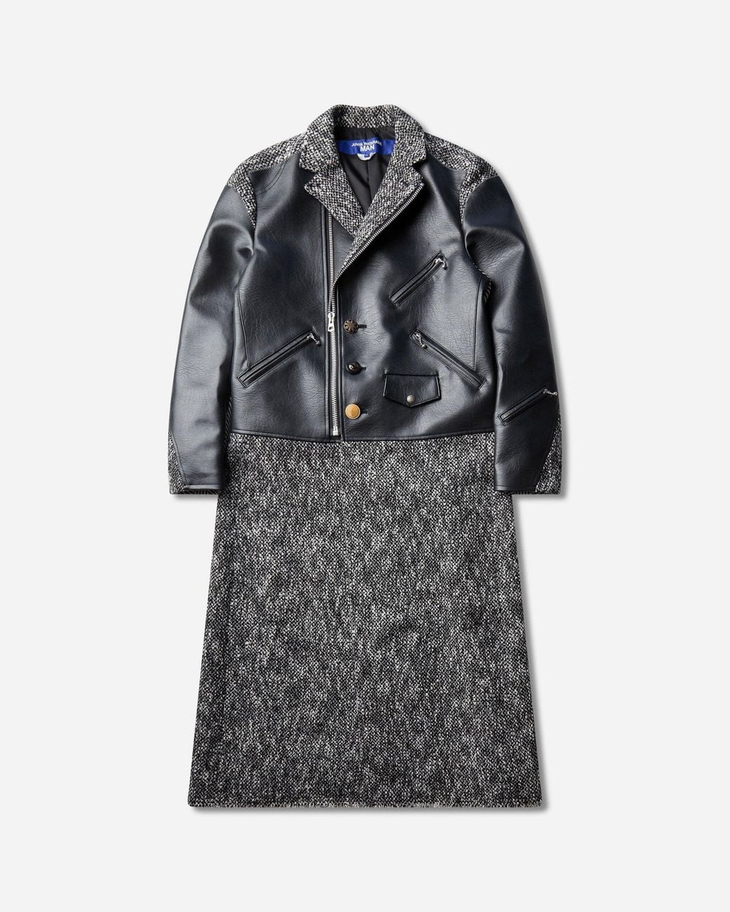 Junya Watanabe Gray S Hybrid Biker Docking Tweed Long Coat Heather for men