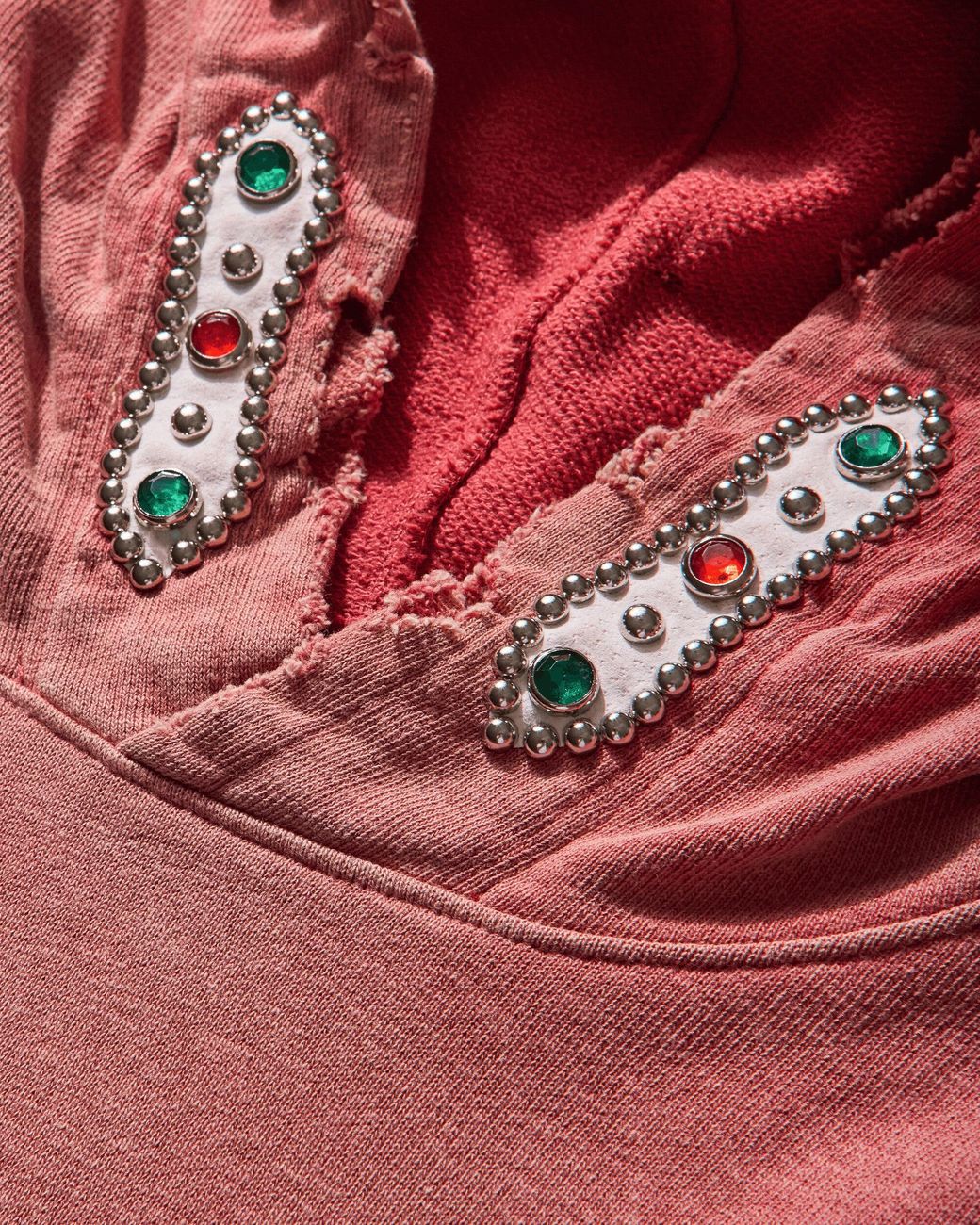 Kapital Red Men S Sweat Knit Thriller Damaged Hoodie (studs) for men