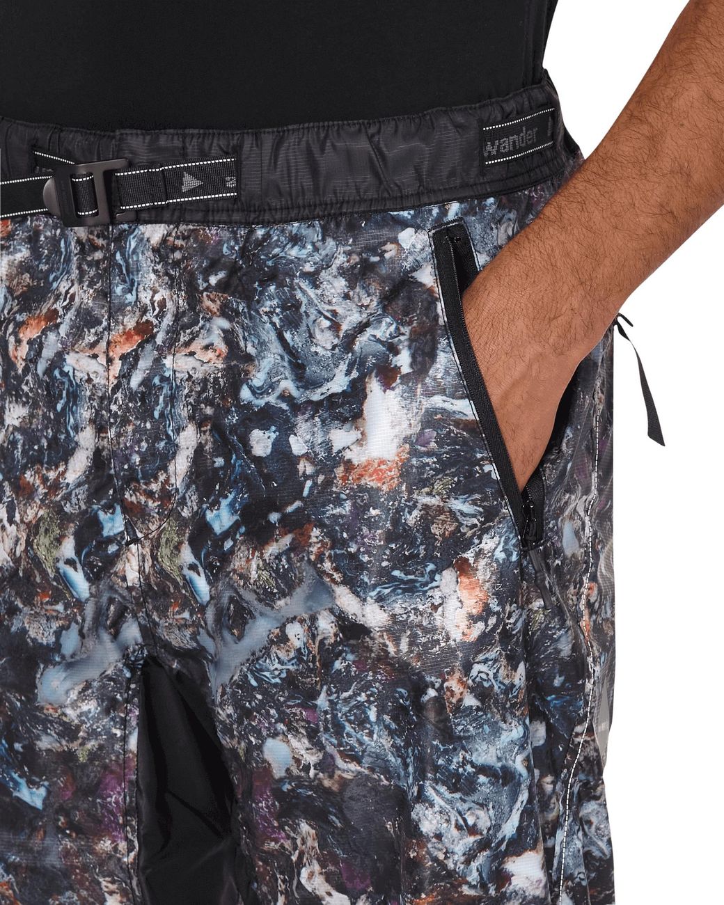 And Wander Black Stone Printed Ripstop Pants for men