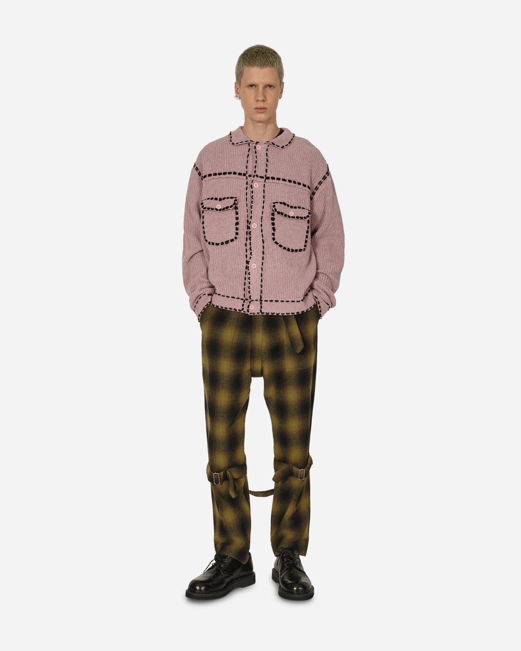 Phingerin Green Plaid Wool Ombre Bontage Pants for men