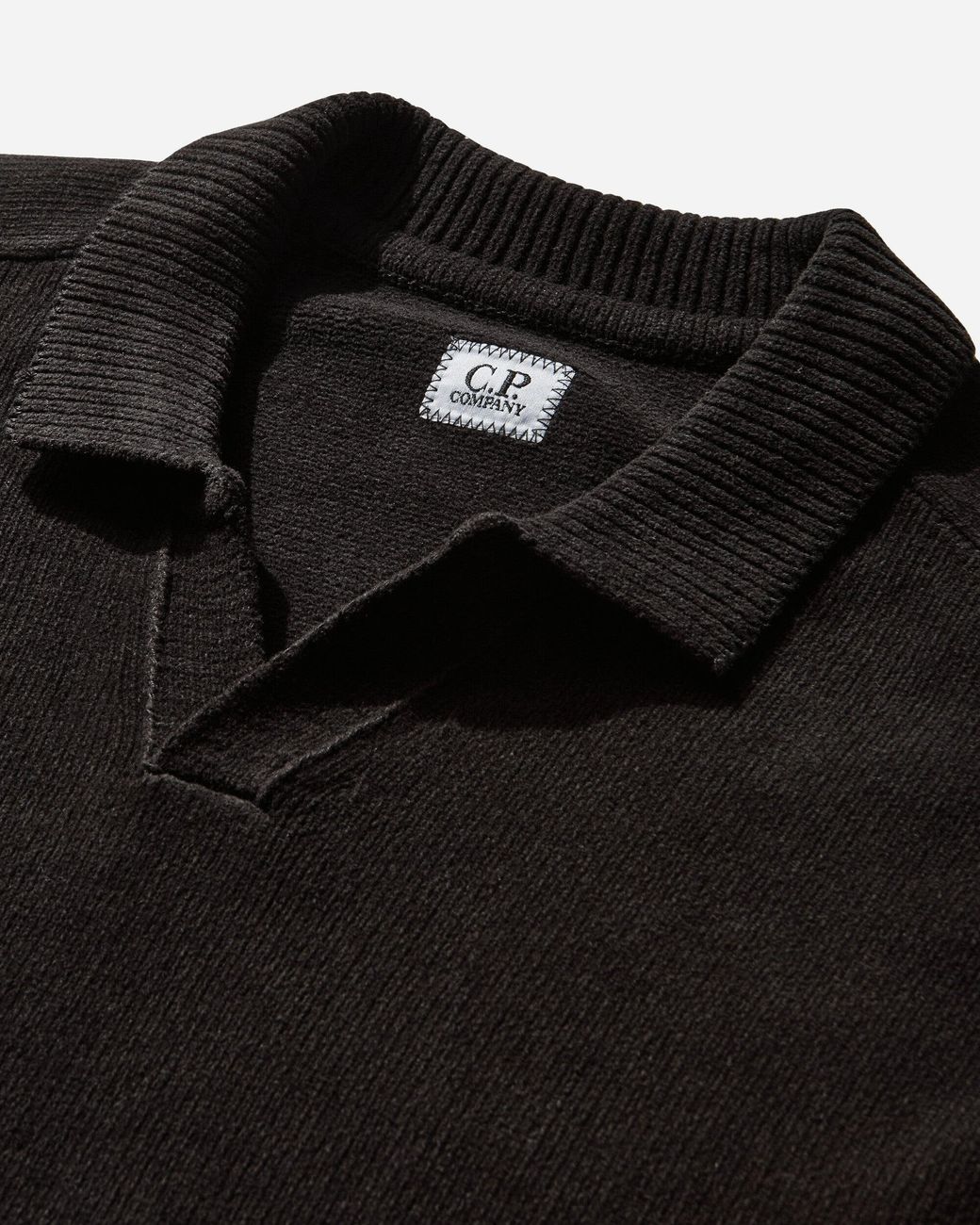 C P Company Black S Chenille Cotton Polo Lens Sweater for men