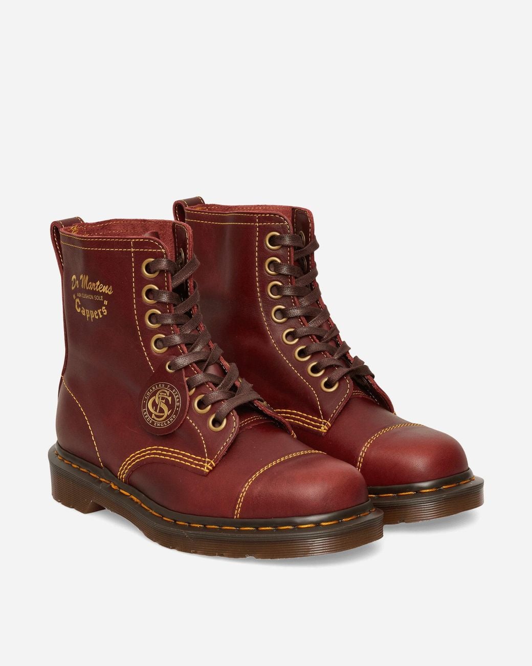 Dr. Martens Brown 1460 Cappers Classic Calf Leather Lace Up Boots Burgundy for men