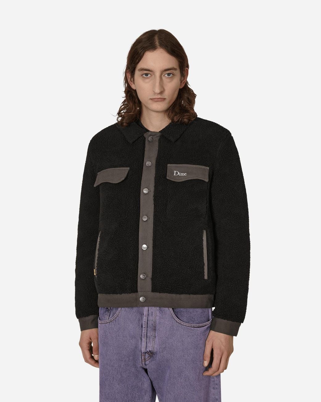 Dime Black Sherpa Denim Jacket for men