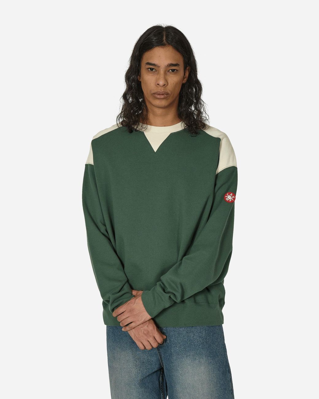 Cav Empt Panel Shoulder Crewneck Sweatshirt in Green for Men