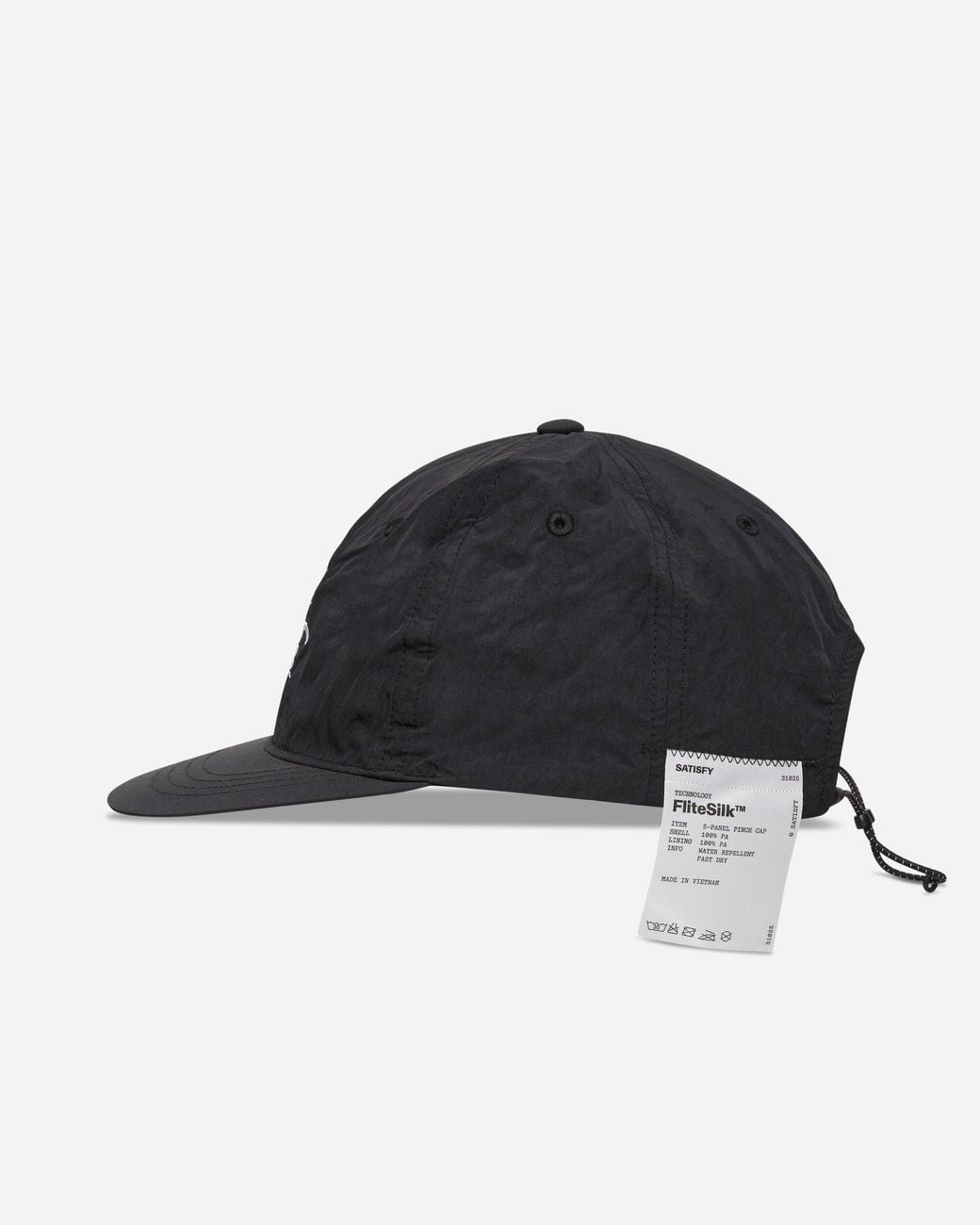 Satisfy Black Flitesilk 5‑Panel Pinch Cap Matte Scorpion for men