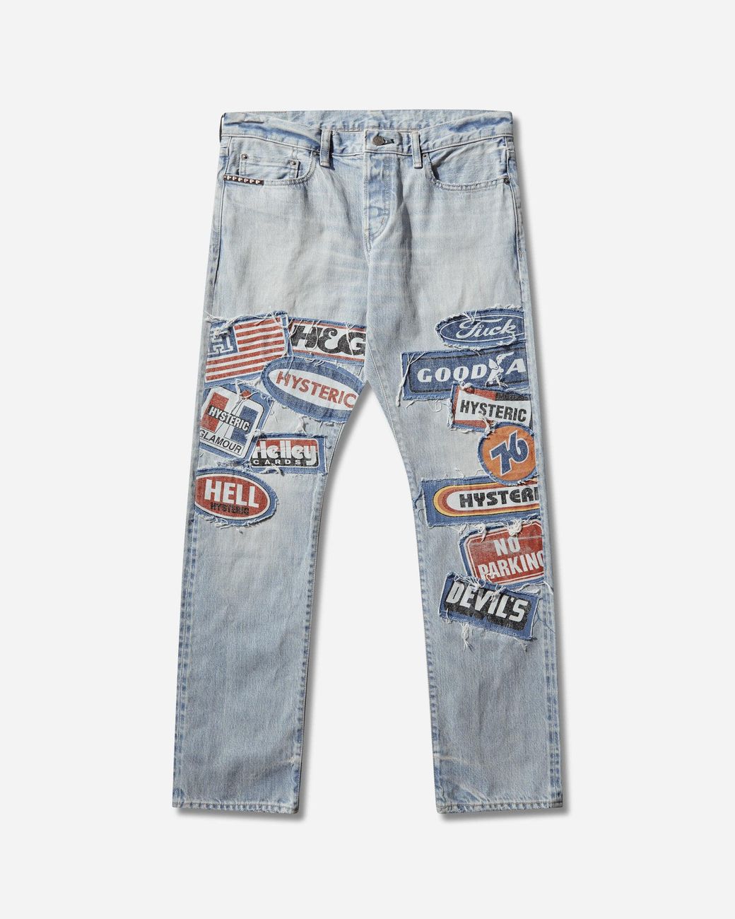 Hysteric Glamour Men S Dpc Processed Slim Straight Denim Pants Light Indigo Blue for men