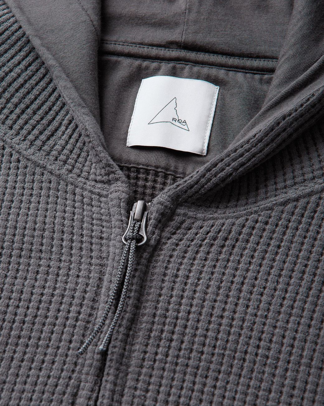 Roa Gray Bee Sun Faded Organic Waffle Zip-Up Hoodie Graphite for men