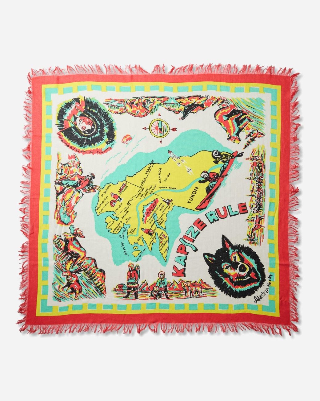 Kapital White Rayon Fringe Stole (yukon Life Map) Ecru for men