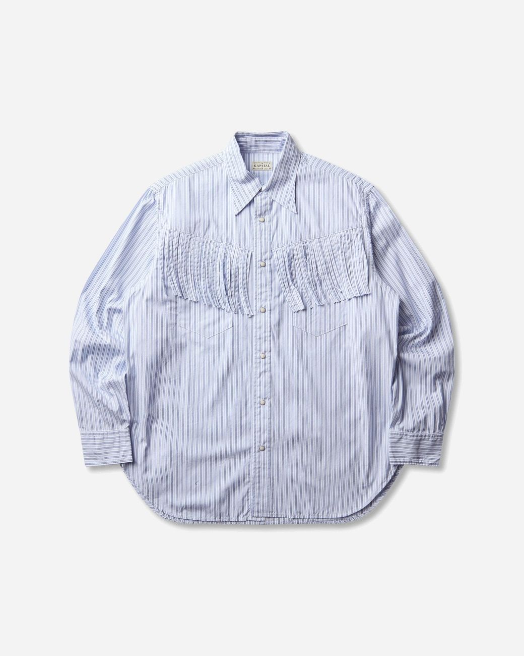 Kapital Blue Men S Cotton Stripe Fringed Husky Western Shirt Big Border for men