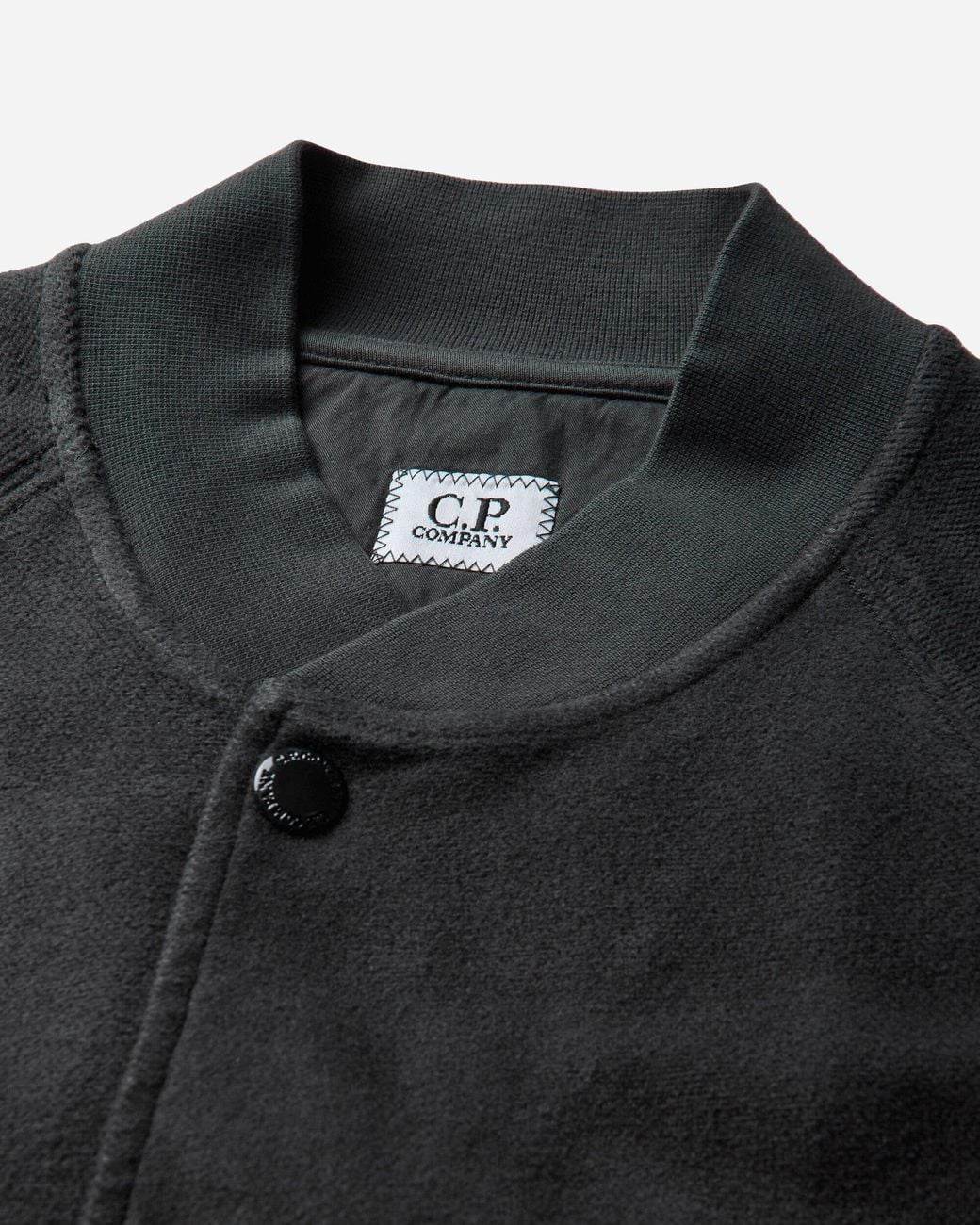 C P Company Black S Brushed Emerized Diagonal Fleece Button Sweatshirt Raven for men
