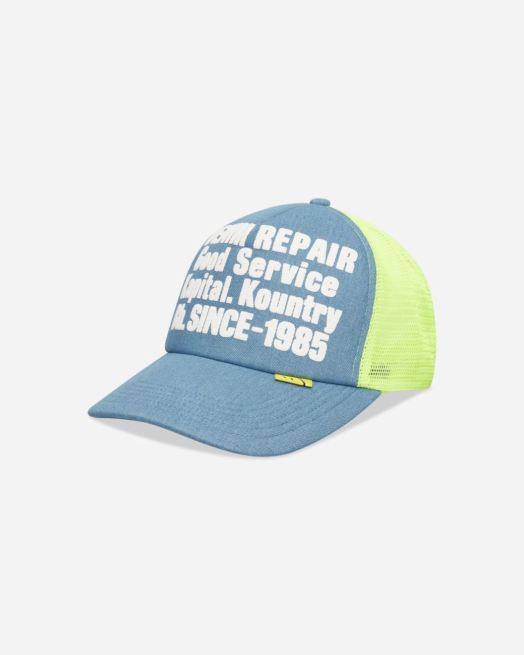 Kapital Blue Denim Repair Service Denim Track Cap Neon for men