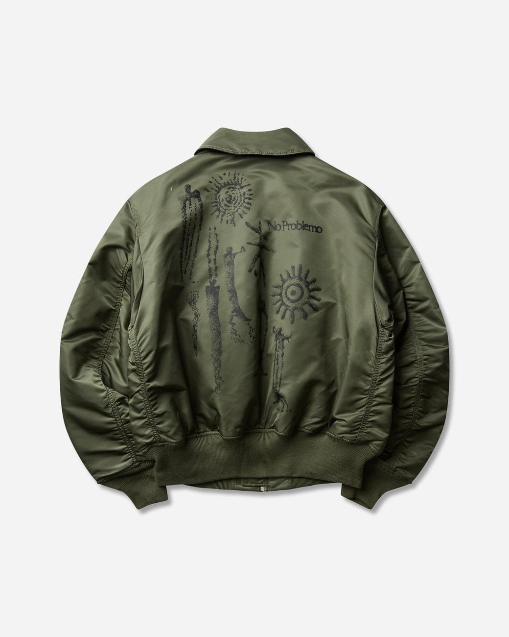 No Problemo Green Alpha Industries Ancient Findings Cwu-45 Heritage Bomber Jacket Iron for men