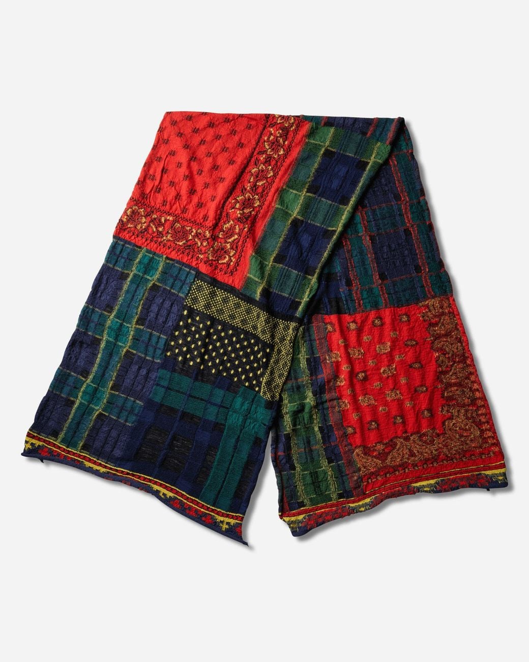Kapital Blue Fulling Wool Scarf Tartan Check Bandana Patch Scarf for men