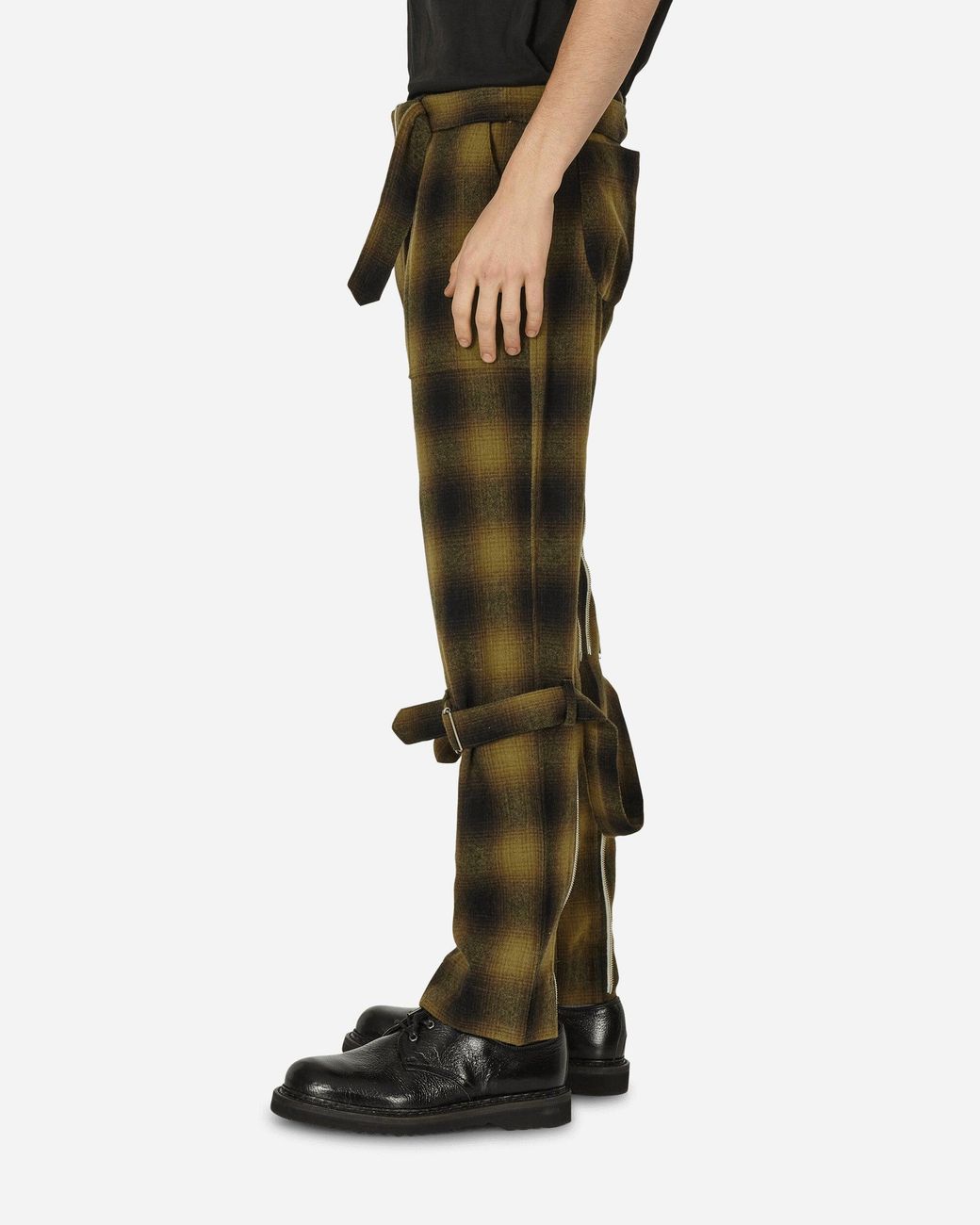 Phingerin Green Plaid Wool Ombre Bontage Pants for men