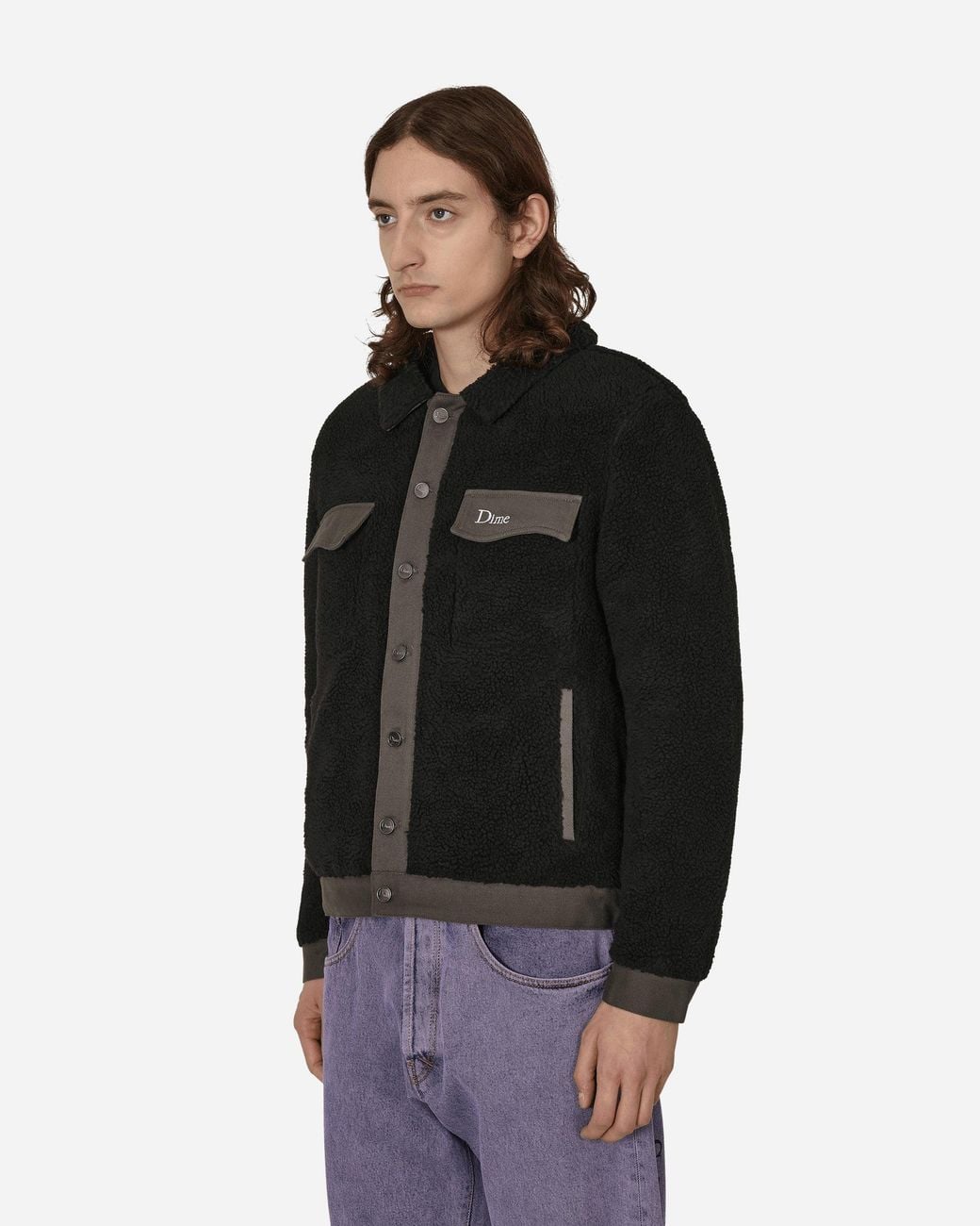 Dime Black Sherpa Denim Jacket for men