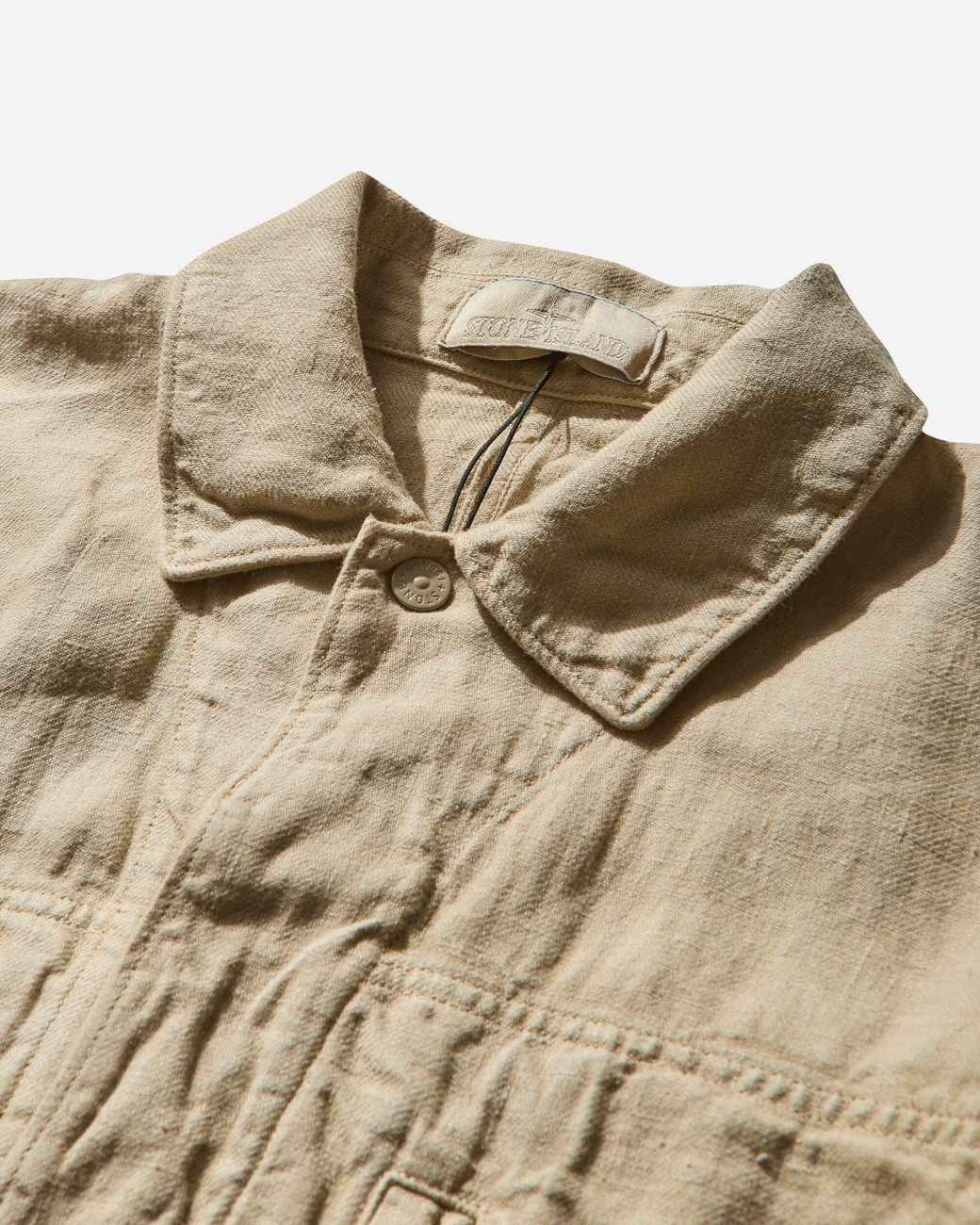 Stone Island Men S Ghost Piece Diagonal Linen Overshirt in Natural