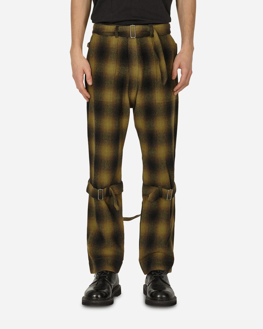Phingerin Green Plaid Wool Ombre Bontage Pants for men