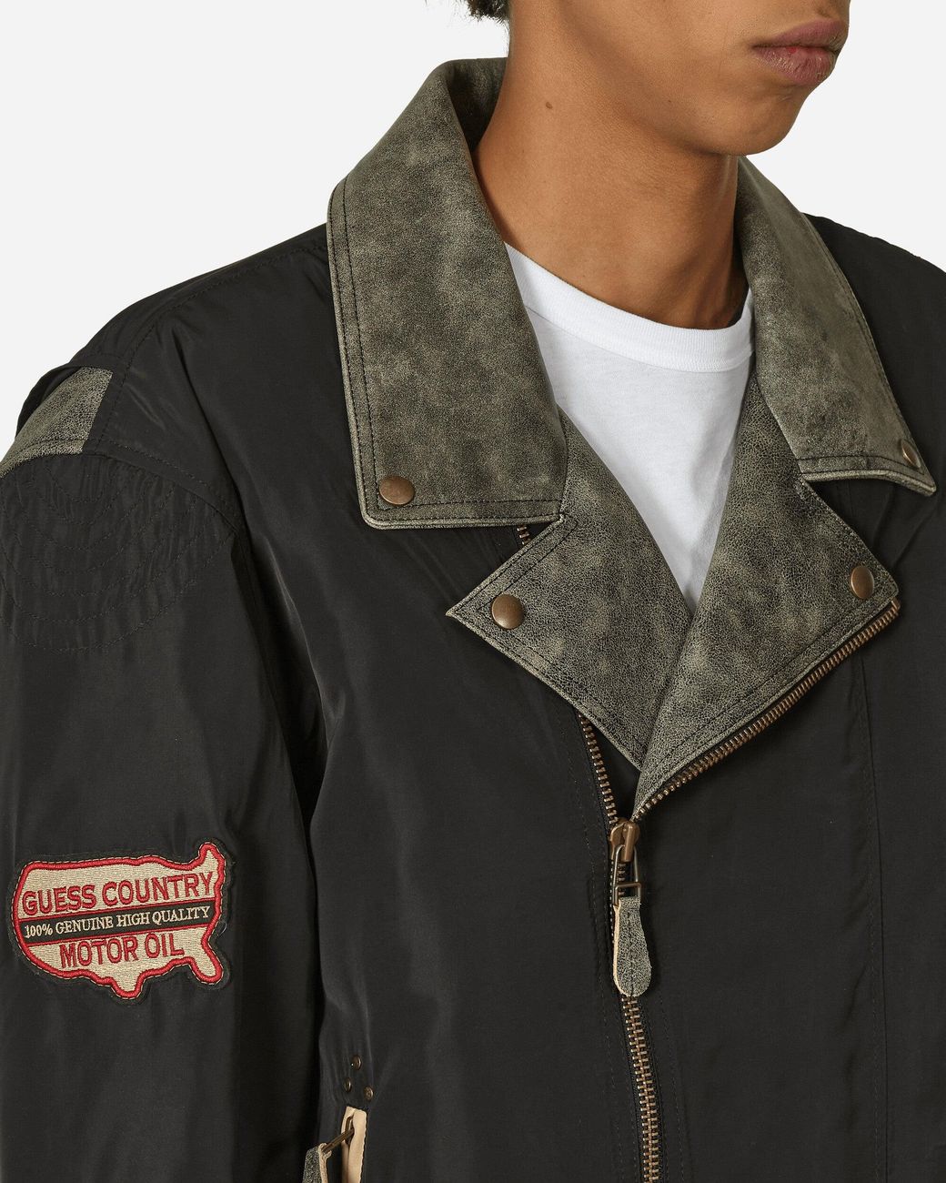 Guess Black Nylon Moto Jacket Jet for men