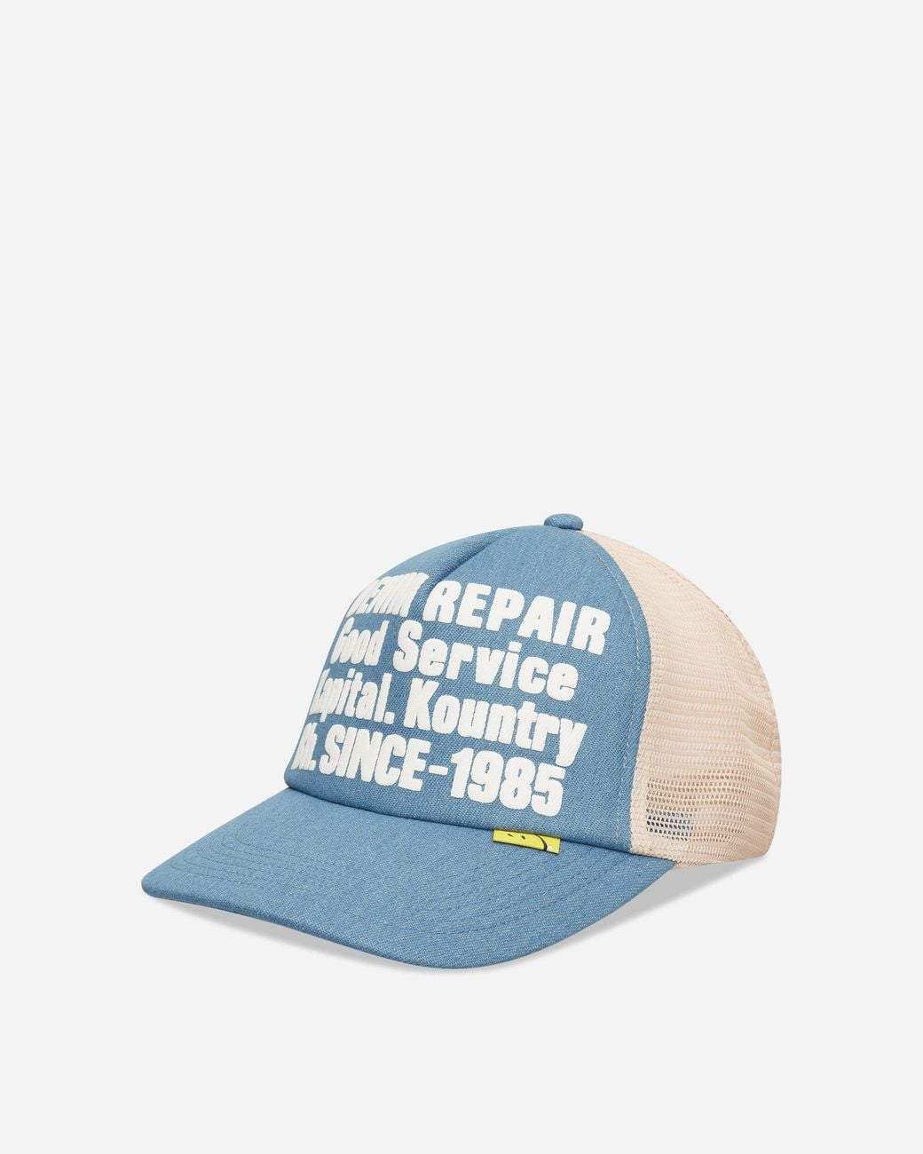 Kapital Blue Denim Repair Service Denim Track Cap Ecru for men