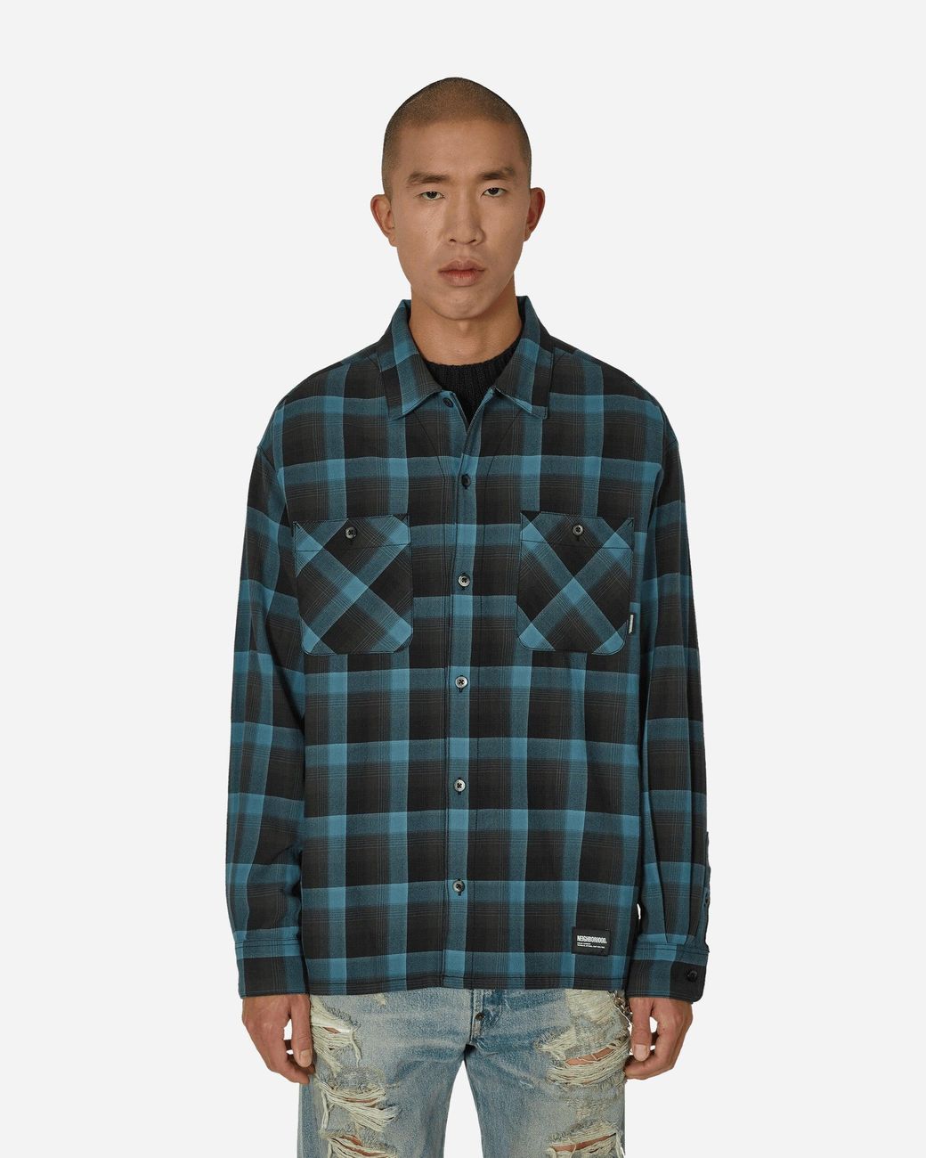 Neighborhood Half Hombre Check Longsleeve Shirt in Green for Neighborhood Half Hombre Check Longsleeve Shirt in Green for